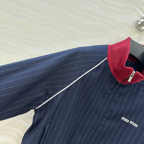 Miu Miu 25 Navy Blue Striped Jacket Polyester