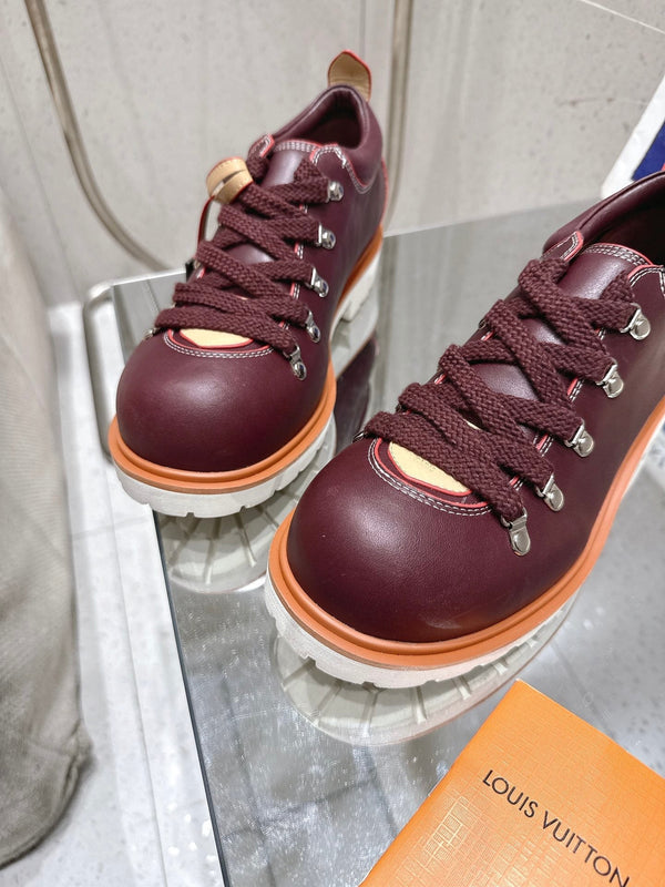 LV Pharrell and Nigo Hiking Shoes Burgundy Sheepskin 383739