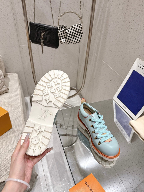 LV Pharrell and Nigo Hiking Shoes Light Blue Orange Sheepskin 383740
