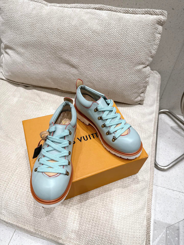LV Pharrell and Nigo Hiking Shoes Light Blue Orange Sheepskin 383740