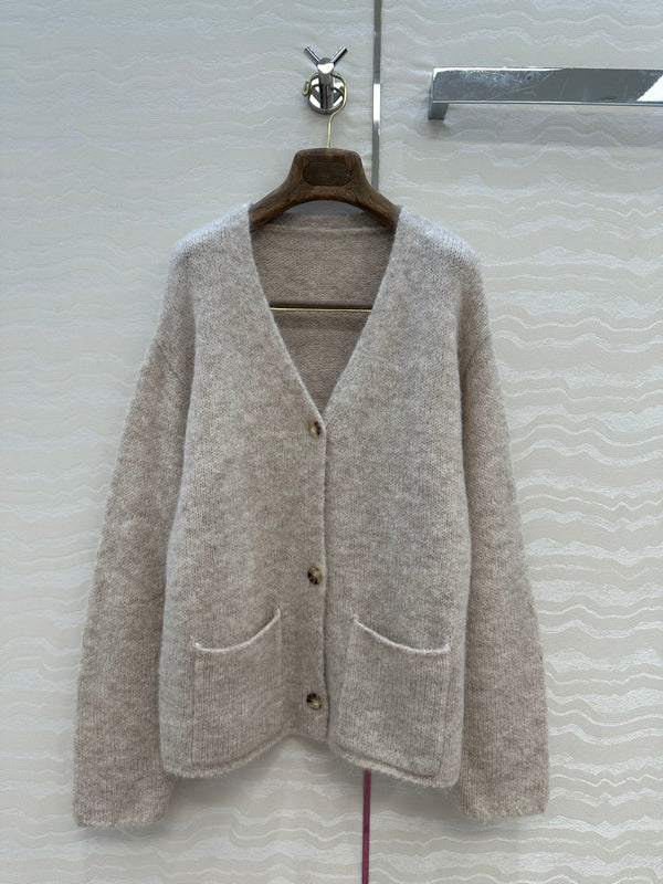 LP 25 V-neck Cardigan Light Beige Grey Alpaca Wool 291827
