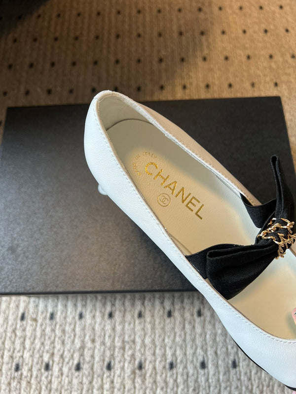 CC 25SS Bow Flat Shoes Black White Sheepskin Frabic 530674