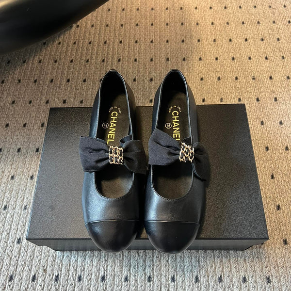 CC 25SS Bow Flat Shoes Black Sheepskin Frabic 530675