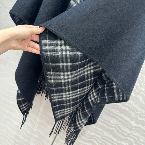 BBR 26S Reversible Check Fringe Poncho Cape 440912