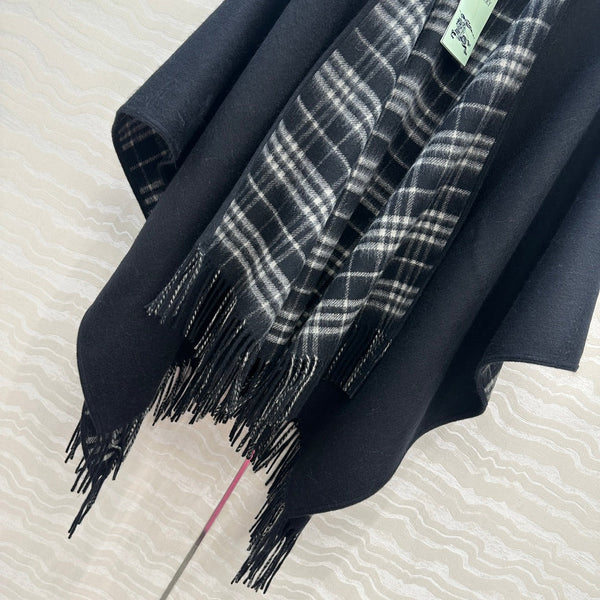 BBR 26S Reversible Check Fringe Poncho Cape 440912
