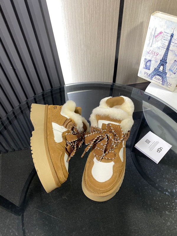 UGG Astromel Platform Sneakers White Brown Suede Frabic 512863