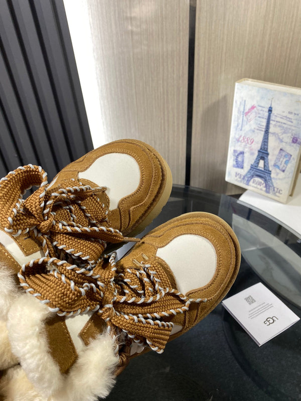 UGG Astromel Platform Sneakers White Brown Suede Frabic 512863