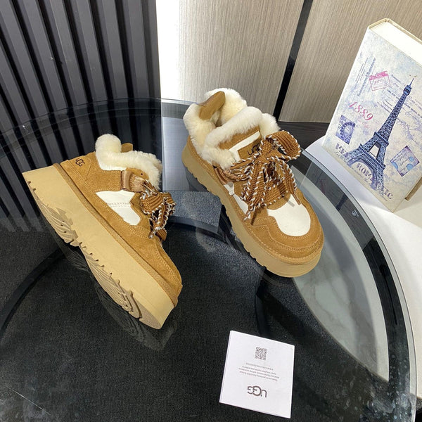 UGG Astromel Platform Sneakers White Brown Suede Frabic 512863