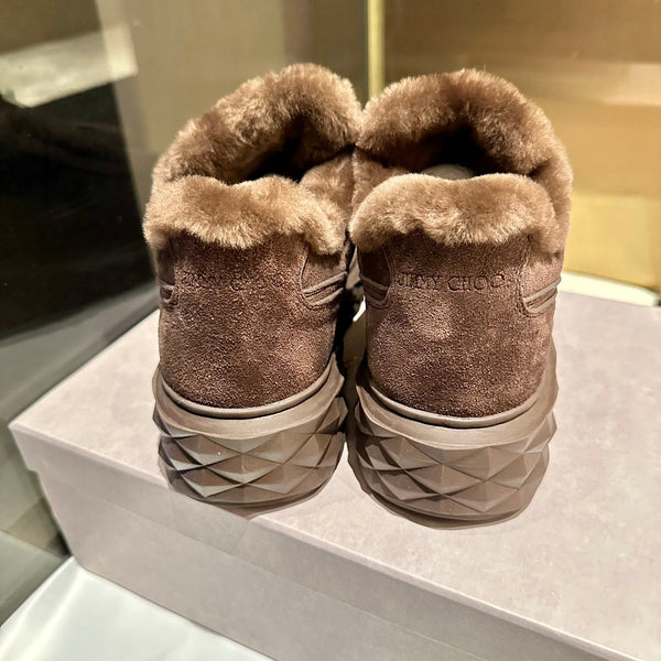 Jimmy Choo Diamond Maxi Sneakers Brown Suede Shearling Lining 538896