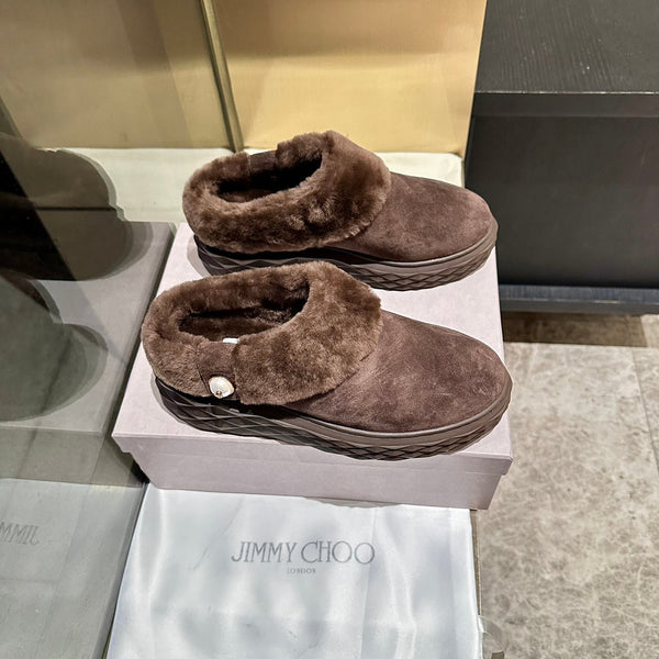 Jimmy Diamond Maxi Mules Coffee Suede Shearing 538897