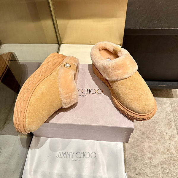 Jimmy Choo Flip Flops Light Brown Suede Shearling Lining 538898