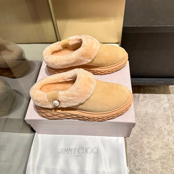 Jimmy Diamond Maxi Mules Beige Suede Shearing 538898