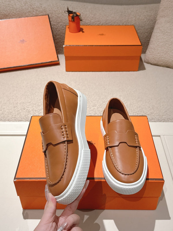 HM mocassins plateforme 25ss en peau de mouton marron camel 577173