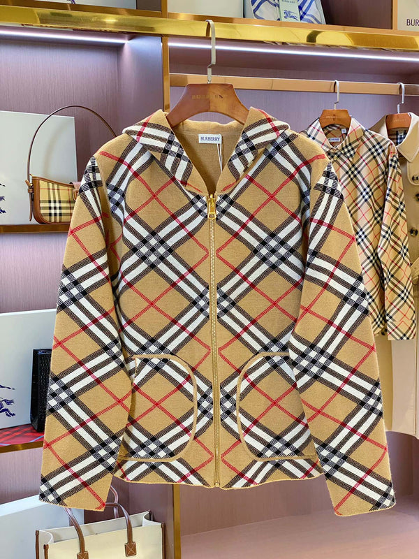 Burberry 25 Plaid Zip-up Cardigan Sweater Wool Cashmere