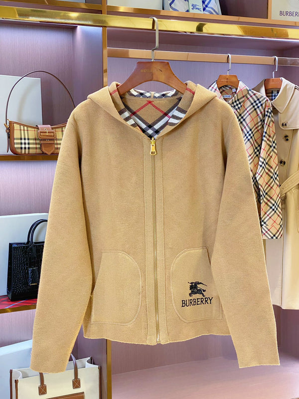 Burberry 25 Plaid Zip-up Cardigan Sweater Wool Cashmere