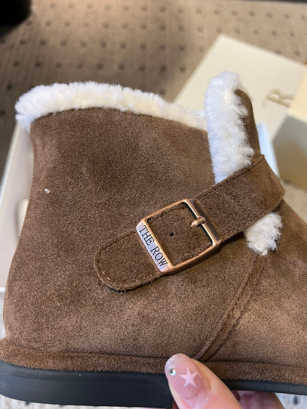 The Row 2025 Ankle Boot Brown White Suede Wool 561621