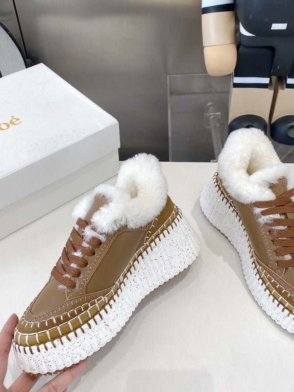 Chloe Nama Sneaker Brown Cowhide Wool 531606