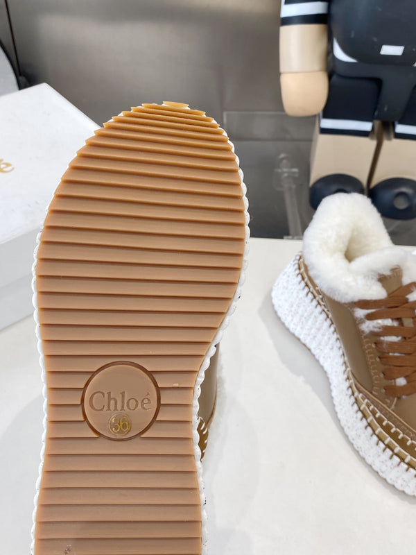 Chloe Nama Sneaker Brown Cowhide Wool 531606