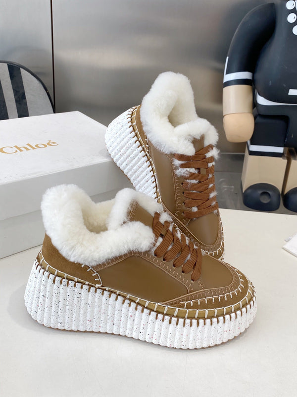 Chloe Nama Sneaker Brown Cowhide Wool 531606