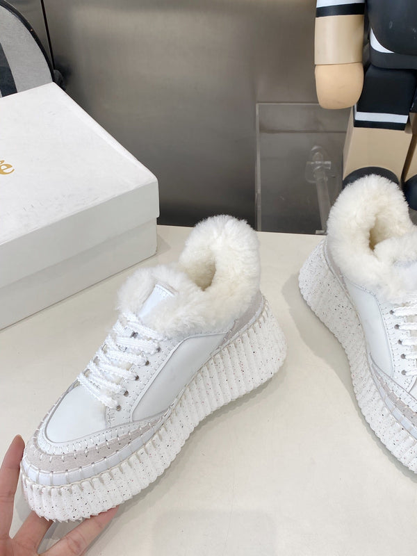Chloe Nama Sneaker White Cowhide Wool 531607