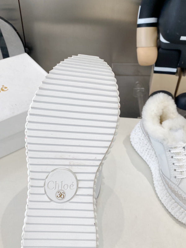 Chloe Nama Sneaker White Cowhide Wool 531607