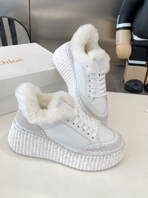 Chloe Nama Sneaker White Cowhide Wool 531607