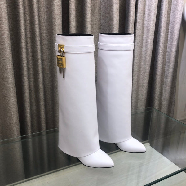 Givenchy Shark-Lock Knee-High Boots White Cowhide 543344