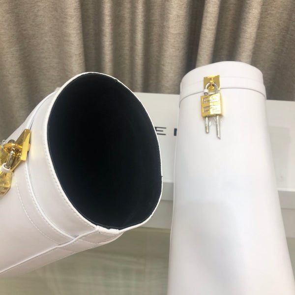 Givenchy Shark-Lock Knee-High Boots White Cowhide 543344