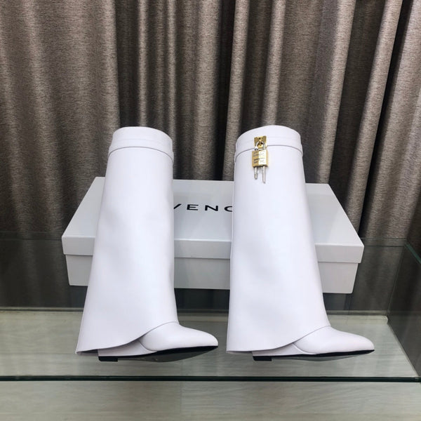 Givenchy Shark-Lock Knee-High Boots White Cowhide 543344