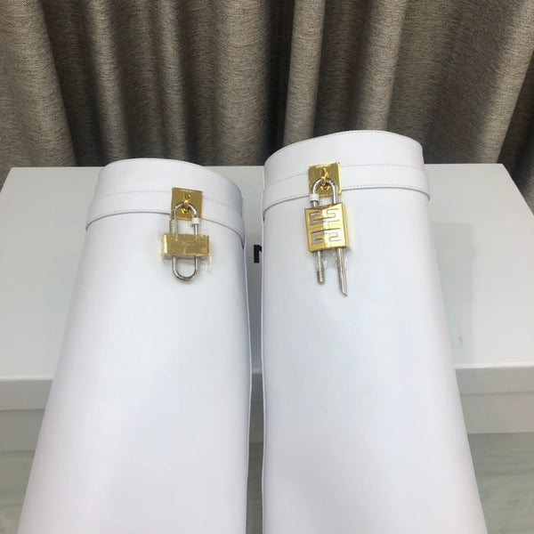 Givenchy Shark-Lock Knee-High Boots White Cowhide 543344