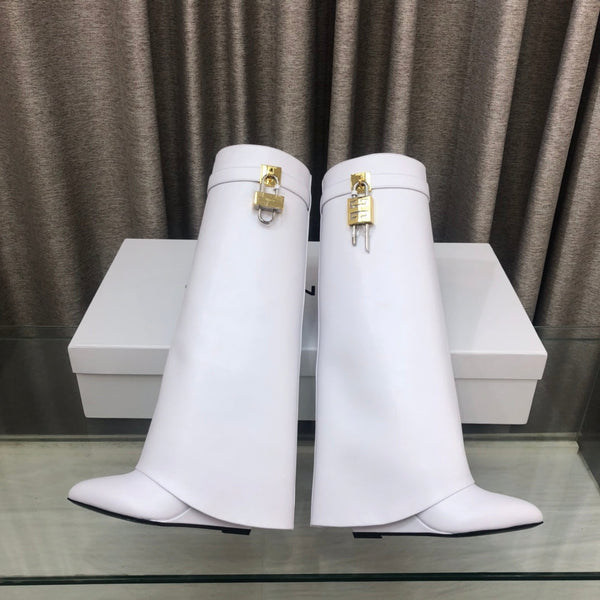 Givenchy Shark-Lock Knee-High Boots White Cowhide 543344