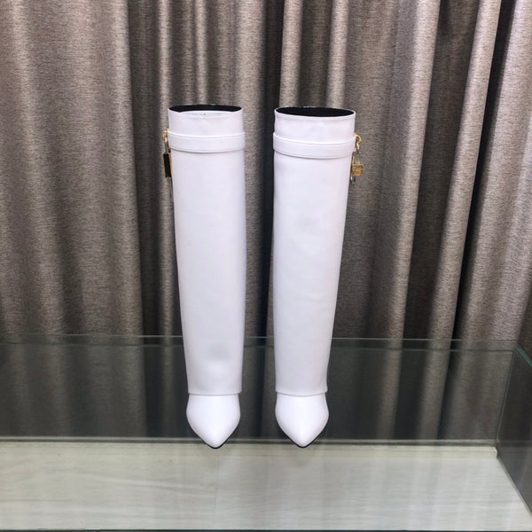 Givenchy Shark-Lock Knee-High Boots White Cowhide 543344