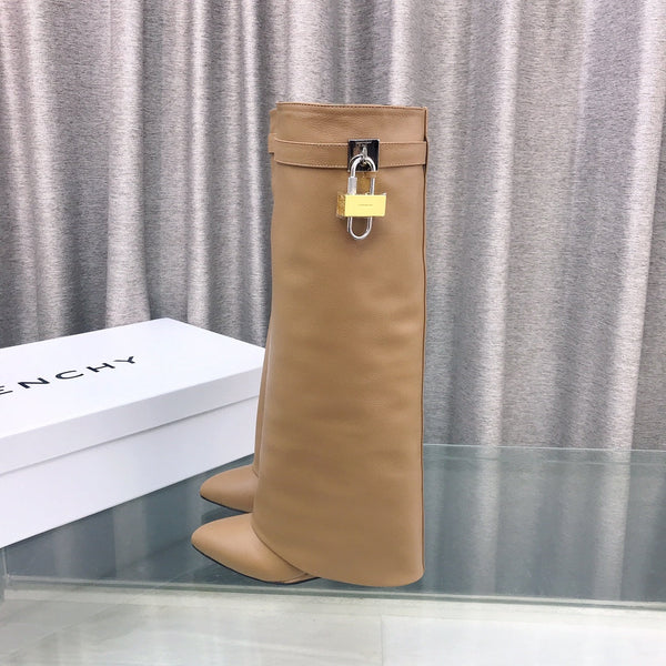 Givenchy Shark-Lock Knee-High Boots Beige Cowhide