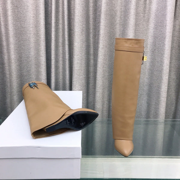 Givenchy Shark-Lock Knee-High Boots Beige Cowhide