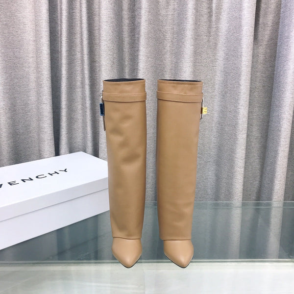 Givenchy Shark-Lock Knee-High Boots Beige Cowhide
