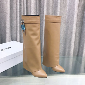 Givenchy Shark-Lock Knee-High Boots Beige Cowhide