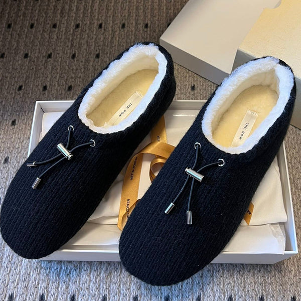 The Row 2025 Chaussons Rayés Fourrure Noir Blanc Laine 561636