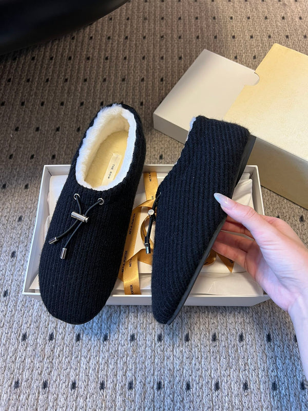The Row 2025 Chaussons Rayés Fourrure Noir Blanc Laine 561636