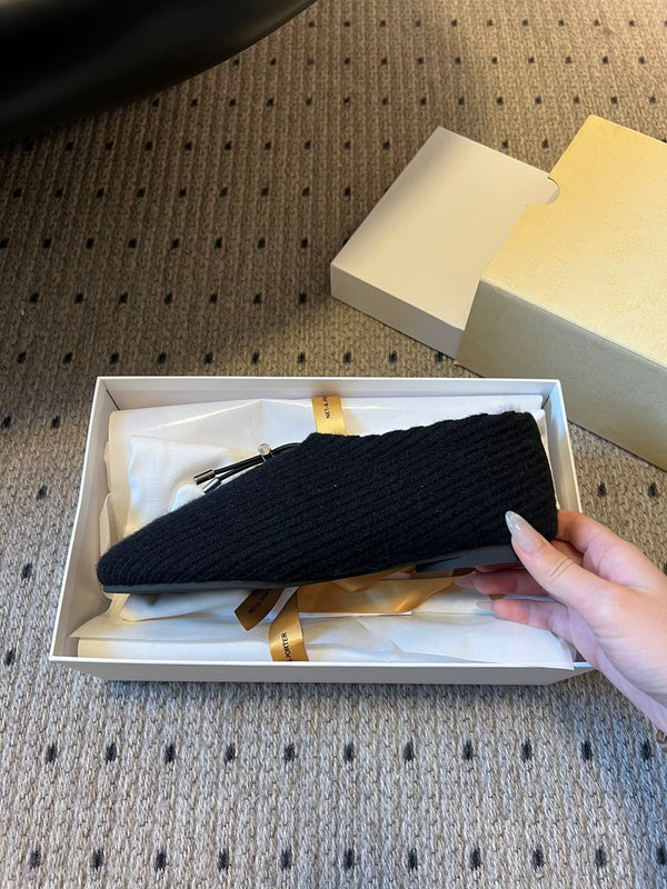 The Row 2025 Chaussons Rayés Fourrure Noir Blanc Laine 561636