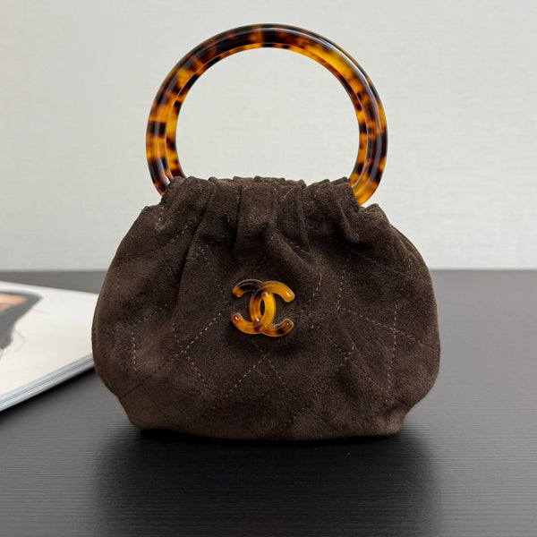 Chanel 2026 Pouch 24cm Dark Brown Tortoiseshell Suede Effect Plexi