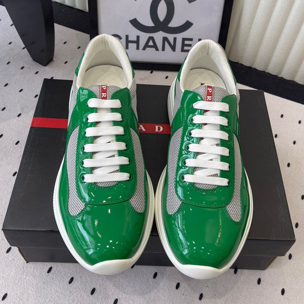 Baskets Pra 2025 vert et gris en cuir verni et maille 554582