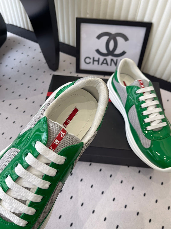 Baskets Pra 2025 vert et gris en cuir verni et maille 554582