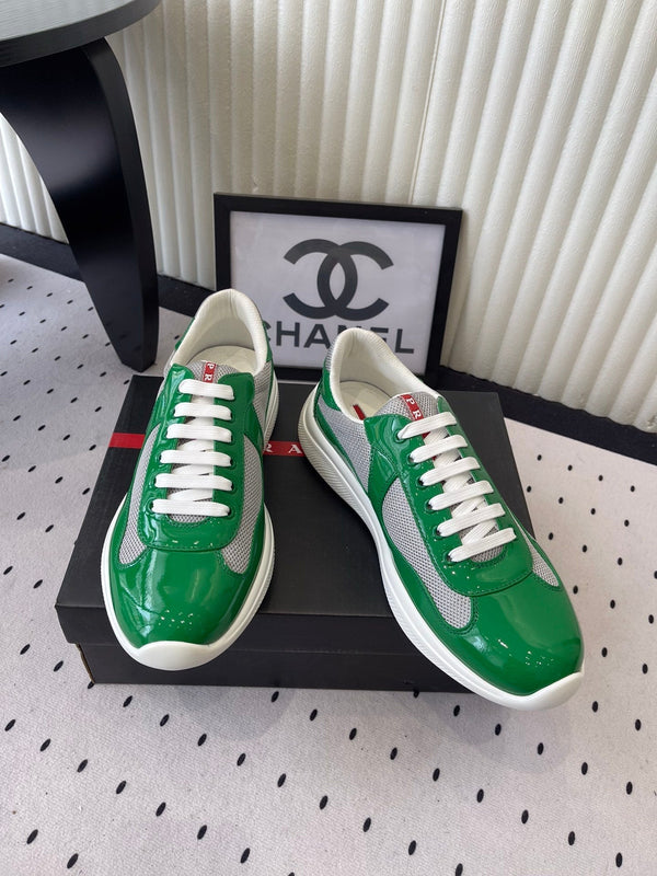 Baskets Pra 2025 vert et gris en cuir verni et maille 554582