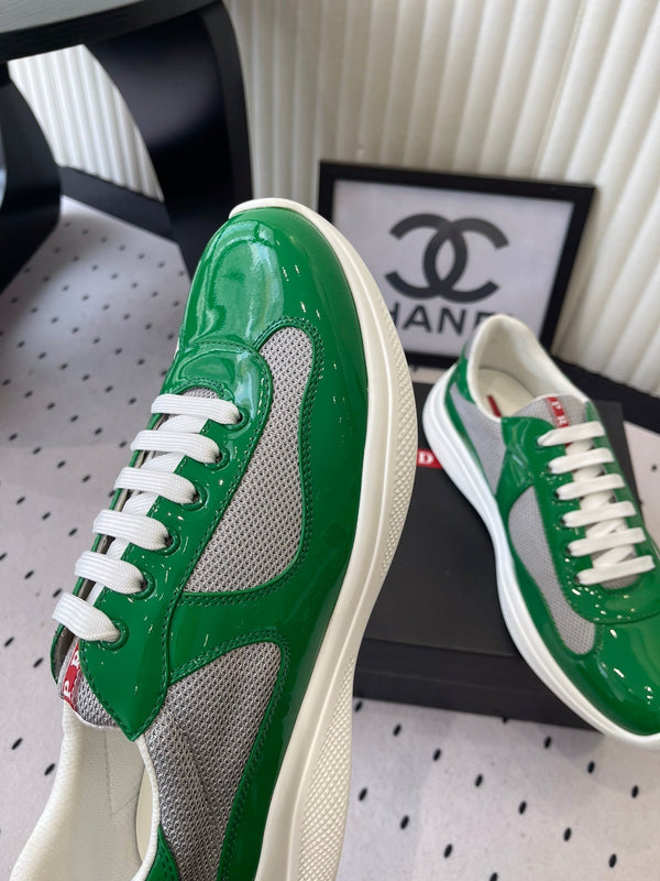 Baskets Pra 2025 vert et gris en cuir verni et maille 554582