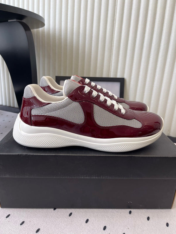 Baskets Pra 2025 Bourgogne Gris Cuir Verni Maille 554585
