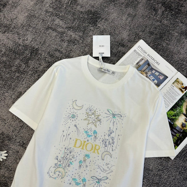 CD SS26 Astral Flowers Motif T-Shirt Cotton 350831