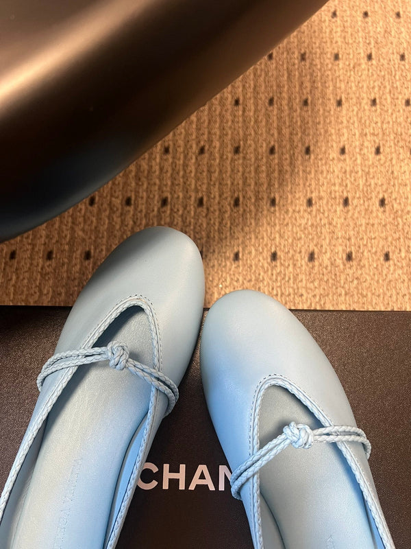 BV 26s Flats Mules Light Blue Calfskin
