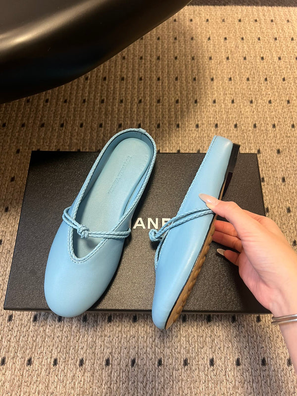 BV 26s Flats Mules Light Blue Calfskin