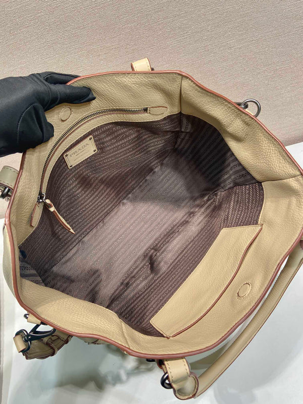 Prada Large Tote Bag 38cm Beige Leather