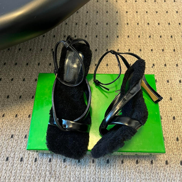 BV 26s Square-Toe High-Heel Sandals 9cm Black Lambskin Wool